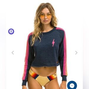 Aviator Nation BOLT EMBROIDERY CLASSIC CROPPED CREW SWEATSHIRT